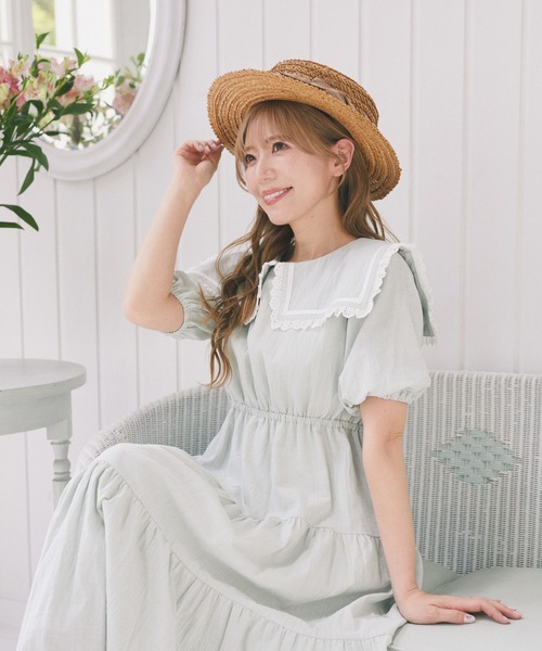 Areeam(アリーム)の「スクエアカラーティアードワンピース(ワンピース・レディース・オフホワイト/ライトグリーン・FREE)」の6枚目の写真