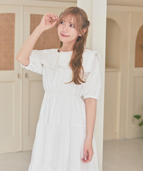 Areeam(アリーム)の「スクエアカラーティアードワンピース(ワンピース・レディース・オフホワイト/ライトグリーン・FREE)」の11枚目の写真