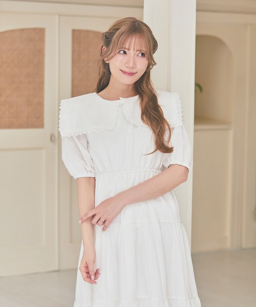 Areeam(アリーム)の「スクエアカラーティアードワンピース(ワンピース・レディース・オフホワイト/ライトグリーン・FREE)」の12枚目の写真