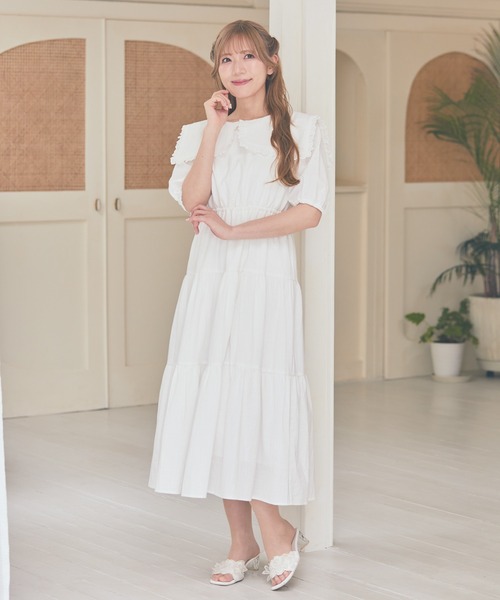 Areeam(アリーム)の「スクエアカラーティアードワンピース(ワンピース・レディース・オフホワイト/ライトグリーン・FREE)」の13枚目の写真