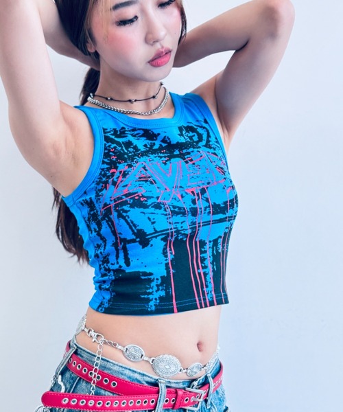 y2k タンクトップ セール】【モーション】プリントタンクトップ（Tシャツ
