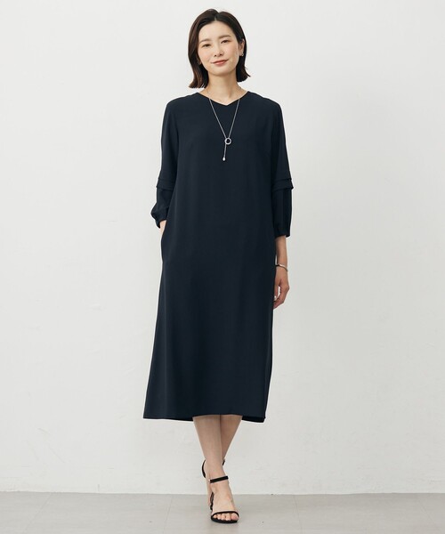 J.PRESS Ladies(J.プレス レディス)の「【洗える・吸水速乾・接触冷感・セットアップ対応】Light ジョーゼット ワンピース(ワンピース・レディース・ネイビー系/ブラック系/ベージュ系・XS/S)」の6枚目の写真