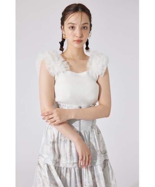 Rene リブ編み 半袖ニット トップス　36 ネイビーコーデ リブ編み重ね襟半袖ニットトップス トップス