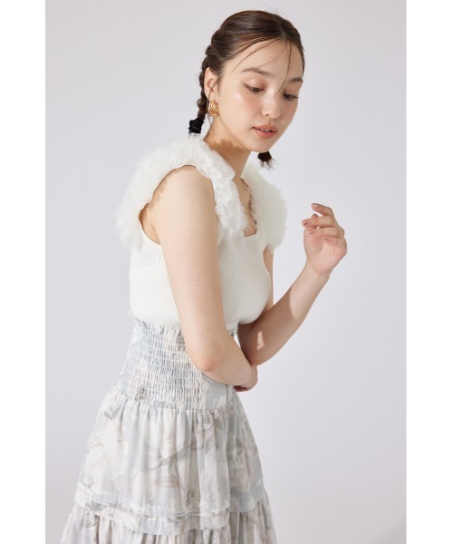 rienda(リエンダ)の「ショルダーチュールコンビニットトップス② サマーニット 夏服 ノースリーブトップス(ニット/セーター・レディース・アイボリー/ブラック/ブラウン・FREE)」の14枚目の写真