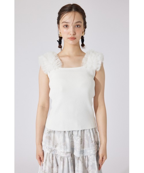 ニット セーター ショルダーチュールコンビニットトップス(2) サマーニット 夏服 ノースリーブトップス レディース ショルダーチュールコンビニットトップス② サマーニット 夏服