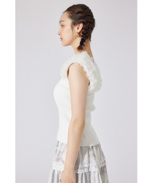 ニット セーター ショルダーチュールコンビニットトップス(2) サマーニット 夏服 ノースリーブトップス レディース セール】ショルダーチュールコンビニットトップス② サマー