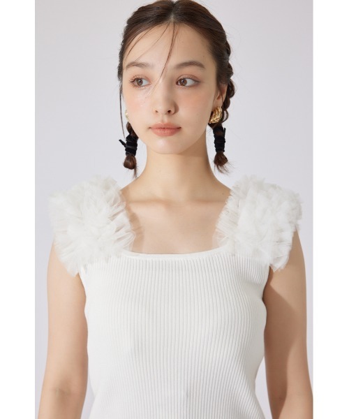ショルダーチュールコンビニットトップス② サマーニット 夏服