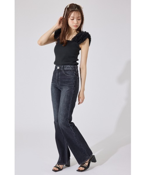rienda(リエンダ)の「ショルダーチュールコンビニットトップス② サマーニット 夏服 ノースリーブトップス(ニット/セーター・レディース・アイボリー/ブラック/ブラウン・FREE)」の4枚目の写真