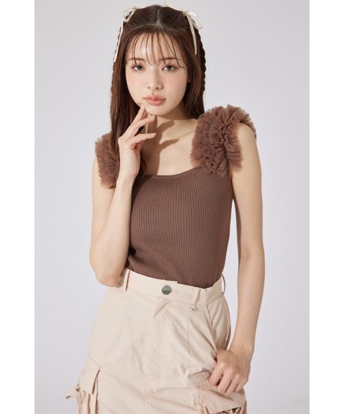 ショルダーチュールコンビニットトップス② サマーニット 夏服