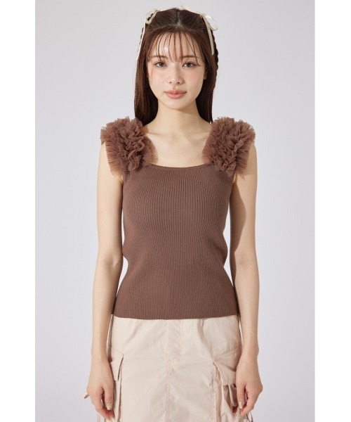 rienda(リエンダ)の「ショルダーチュールコンビニットトップス② サマーニット 夏服 ノースリーブトップス(ニット/セーター・レディース・アイボリー/ブラック/ブラウン・FREE)」の11枚目の写真