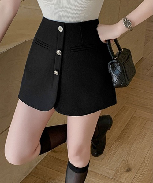 kirakiraShop(キラキラショップ)の「フロントボタン ミニ スカート パンツ(スカート・レディース・グレー/ブラック・S/M/L)」の1枚目の写真