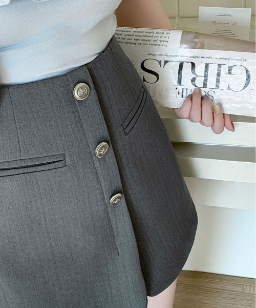 kirakiraShop(キラキラショップ)の「フロントボタン ミニ スカート パンツ(スカート・レディース・グレー/ブラック・S/M/L)」の21枚目の写真