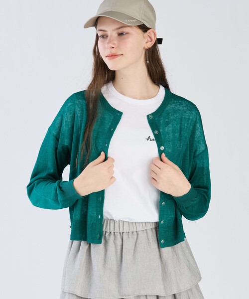 To b. by agnes b.(トゥービーバイアニエスベー)の「シアーニット カーディガン(カーディガン/ボレロ・レディース・グリーン・FREE)」の2枚目の写真