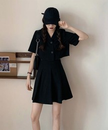 urge：（アージコロン ）の「【URGE：】クロップド丈 ジャケット 半袖 ミニ丈スカート セットアップ２点セット（セットアップ）」