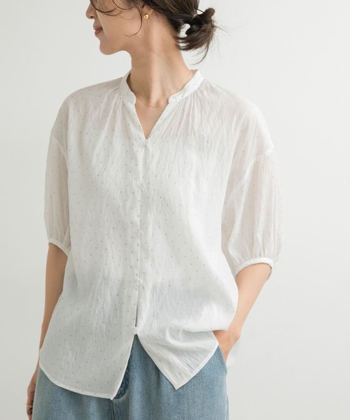 URBAN RESEARCH DOORS（アーバンリサーチドアーズ）の「グリッタードットギャザーブラウス（シャツ/ブラウス・レディース・オフホワイト/ネイビー・MEDIUM）」の16枚目の写真