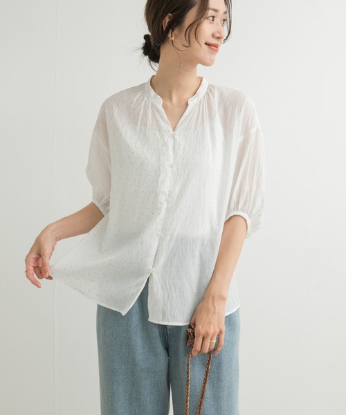 URBAN RESEARCH DOORS（アーバンリサーチドアーズ）の「グリッタードットギャザーブラウス（シャツ/ブラウス・レディース・オフホワイト/ネイビー・MEDIUM）」の18枚目の写真