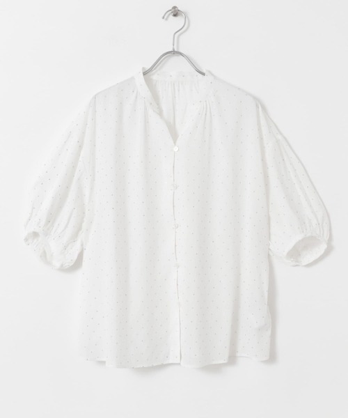 URBAN RESEARCH DOORS（アーバンリサーチドアーズ）の「グリッタードットギャザーブラウス（シャツ/ブラウス・レディース・オフホワイト/ネイビー・MEDIUM）」の5枚目の写真