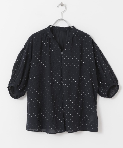 chambre de charme Noir ドットプリーツギャザーブラウス 裾ギャザードットブラウス』（シャツ/ブラウス）｜n'OrLABEL