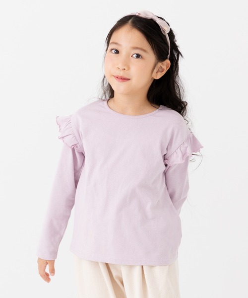 chil2(チルツー)の「綿100% 無地 フリル長袖Tシャツ(Tシャツ/カットソー・キッズ・ミント/スモークピンク/ラベンダー/オートミール/ホワイト/ブラック・150cm/90cm/110cm/100cm/120cm/130cm/140cm/80cm)」の5枚目の写真