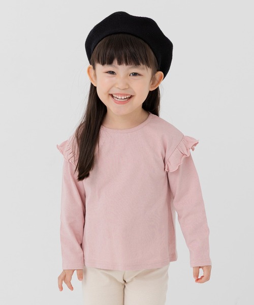 chil2(チルツー)の「綿100% 無地 フリル長袖Tシャツ(Tシャツ/カットソー・キッズ・ミント/スモークピンク/ラベンダー/オートミール/ホワイト/ブラック・150cm/90cm/110cm/100cm/120cm/130cm/140cm/80cm)」の6枚目の写真