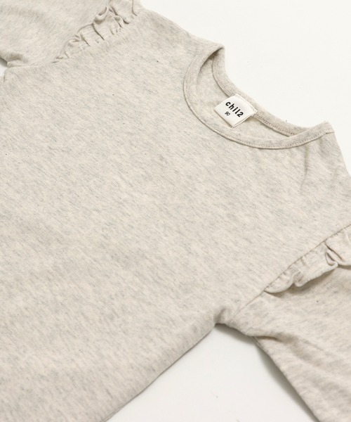 chil2(チルツー)の「綿100% 無地 フリル長袖Tシャツ(Tシャツ/カットソー・キッズ・ミント/スモークピンク/ラベンダー/オートミール/ホワイト/ブラック・150cm/90cm/110cm/100cm/120cm/130cm/140cm/80cm)」の8枚目の写真