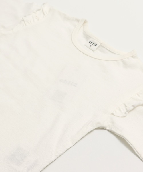 chil2(チルツー)の「綿100% 無地 フリル長袖Tシャツ(Tシャツ/カットソー・キッズ・ミント/スモークピンク/ラベンダー/オートミール/ホワイト/ブラック・150cm/90cm/110cm/100cm/120cm/130cm/140cm/80cm)」の9枚目の写真