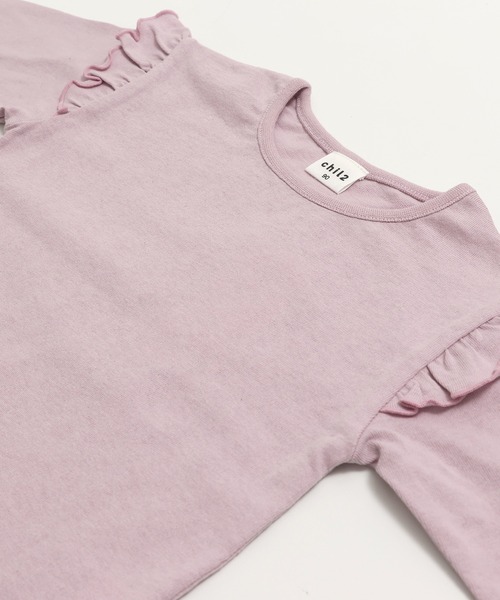 chil2(チルツー)の「綿100% 無地 フリル長袖Tシャツ(Tシャツ/カットソー・キッズ・ミント/スモークピンク/ラベンダー/オートミール/ホワイト/ブラック・150cm/90cm/110cm/100cm/120cm/130cm/140cm/80cm)」の12枚目の写真