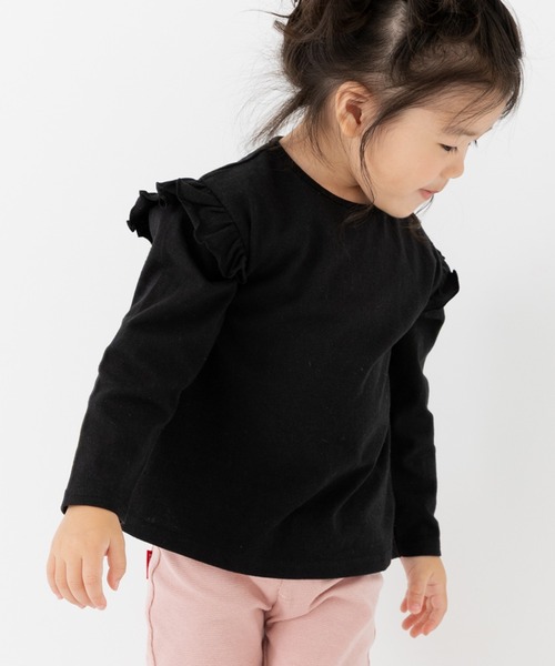 chil2(チルツー)の「綿100% 無地 フリル長袖Tシャツ(Tシャツ/カットソー・キッズ・ミント/スモークピンク/ラベンダー/オートミール/ホワイト/ブラック・150cm/90cm/110cm/100cm/120cm/130cm/140cm/80cm)」の16枚目の写真