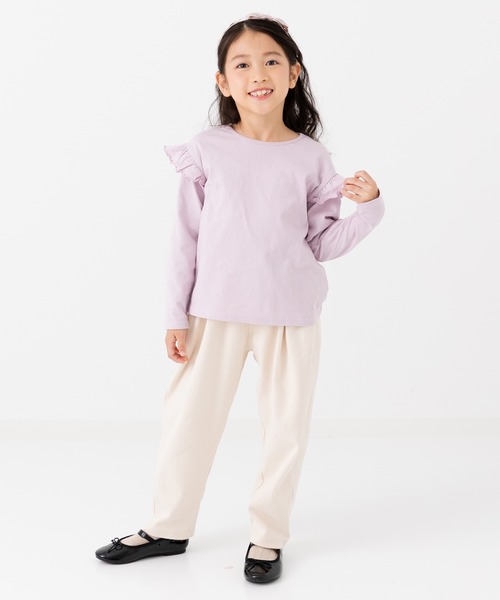 chil2(チルツー)の「綿100% 無地 フリル長袖Tシャツ(Tシャツ/カットソー・キッズ・ミント/スモークピンク/ラベンダー/オートミール/ホワイト/ブラック・150cm/90cm/110cm/100cm/120cm/130cm/140cm/80cm)」の18枚目の写真