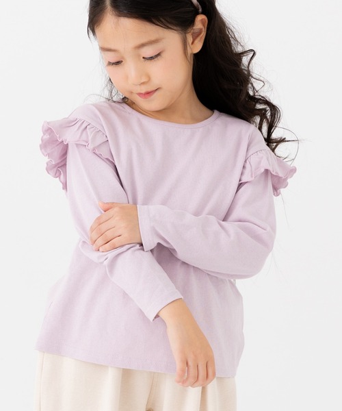 chil2(チルツー)の「綿100% 無地 フリル長袖Tシャツ(Tシャツ/カットソー・キッズ・ミント/スモークピンク/ラベンダー/オートミール/ホワイト/ブラック・150cm/90cm/110cm/100cm/120cm/130cm/140cm/80cm)」の20枚目の写真