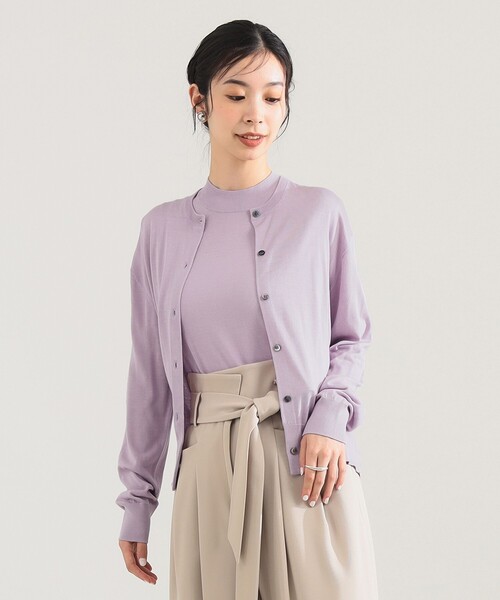 Demi-Luxe BEAMS（デミルクス ビームス）の「シルク クルーネック カーディガン（カーディガン/ボレロ・レディース・ラベンダー/ネイビー・ONE SIZE）」の2枚目の写真