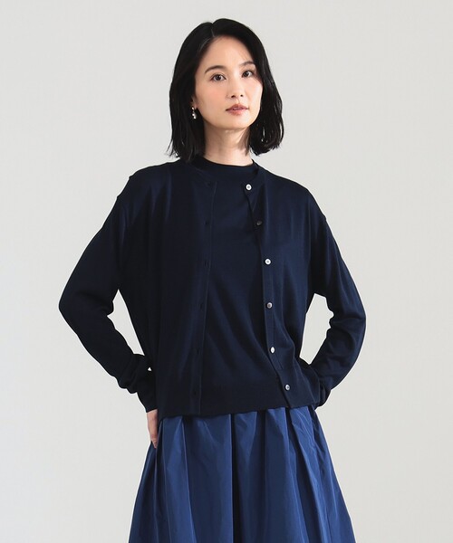 Demi-Luxe BEAMS（デミルクス ビームス）の「シルク クルーネック カーディガン（カーディガン/ボレロ・レディース・ラベンダー/ネイビー・ONE SIZE）」の6枚目の写真