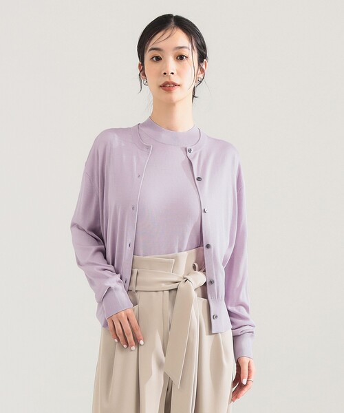 Demi-Luxe BEAMS（デミルクス ビームス）の「シルク クルーネック カーディガン（カーディガン/ボレロ・レディース・ラベンダー/ネイビー・ONE SIZE）」の11枚目の写真