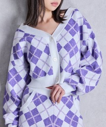美品✨　90s ポロバイラルフローレン　アーガイル柄　カーディガン　紫　パープル 90s ポロ ラルフローレン アーガイル柄 ウール×アルパカ ハンド