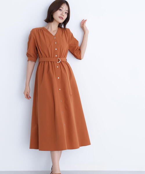 【CHICLINE】テリア ゴールド ボタン ベルト ワンピース☆人気☆ ◇ゴールドボタンベルテッドワンピース（ワンピース）｜NATURAL