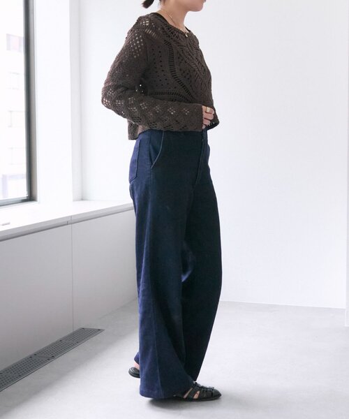 【新品】イア パピヨネ　ダメージ加工ニットSUM1 STYLE スミスタイル セール】機械レースショートニット【SUM1 STYLE】（ニット