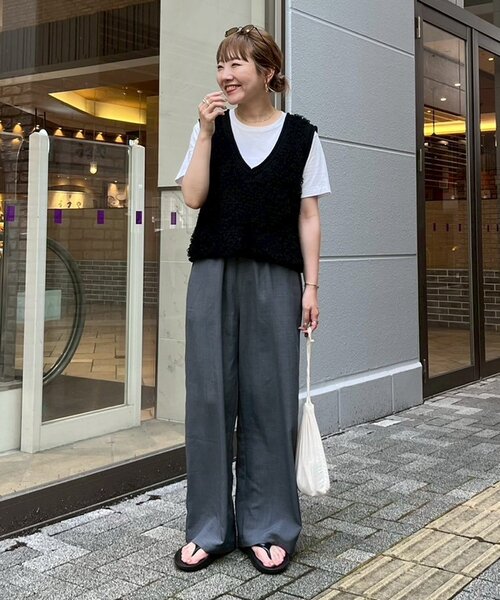 CIAOPANIC TYPY（チャオパニックティピー）の「≪3サイズ展開≫テックリネンワイドパンツ（スラックス・レディース・グレー/アイボリー/ブラック/ブラウン/ベージュ・MEDIUM/LARGE/SMALL）」の4枚目の写真