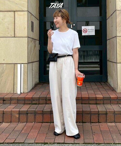 セール】≪3サイズ展開≫テックリネンワイドパンツ（スラックス