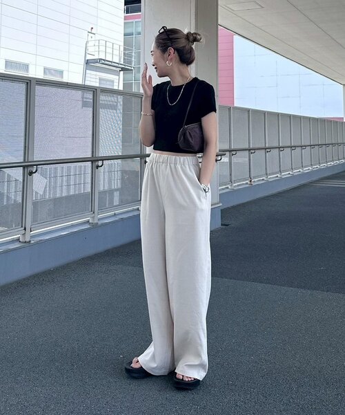 CIAOPANIC TYPY（チャオパニックティピー）の「≪3サイズ展開≫テックリネンワイドパンツ（スラックス・レディース・グレー/アイボリー/ブラック/ブラウン/ベージュ・MEDIUM/LARGE/SMALL）」の19枚目の写真