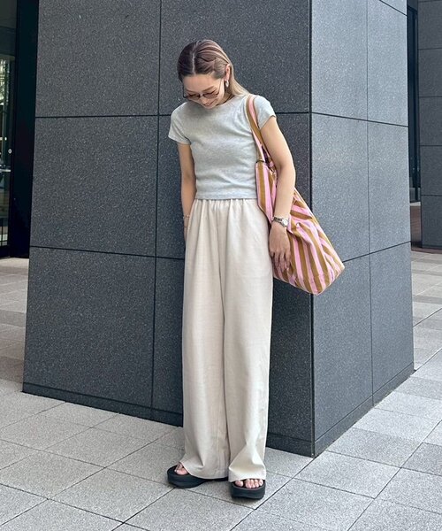 セール】≪3サイズ展開≫テックリネンワイドパンツ（スラックス