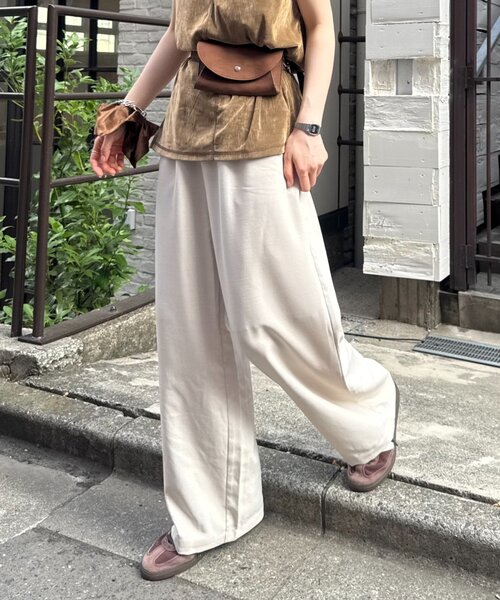 セール】≪3サイズ展開≫テックリネンワイドパンツ（スラックス