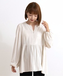 SweetMommy（スウィートマミー）の「ナチュラルリネン ペプラムブラウス　[マタニティ 産前産後 授乳服]（マタニティウェア/グッズ・レディース）」