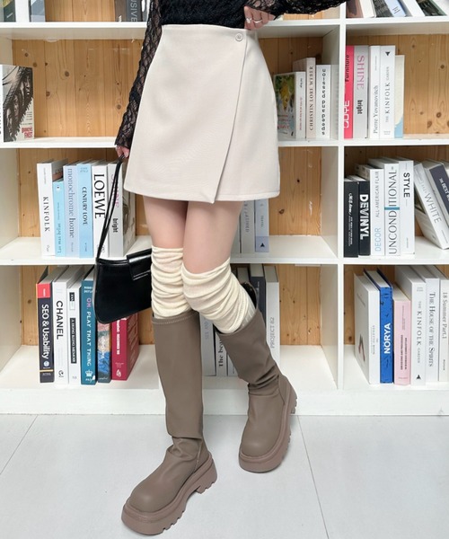 Ada.(エイダ)の「ラップ風 台形 ミニスカート キュロット(スカート・レディース・アイボリー/ブラック/グレー/ブラウン・S/M)」の14枚目の写真
