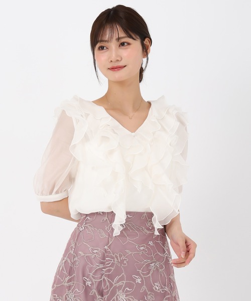 MISCH MASCH(ミッシュマッシュ)の「フリルレイヤードブラウス(シャツ/ブラウス・レディース・ブラック/パープル/ホワイト・フリ-)」の8枚目の写真