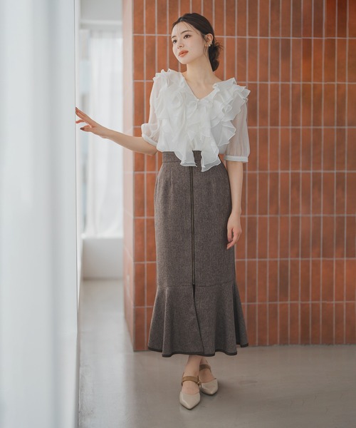 MISCH MASCH(ミッシュマッシュ)の「フリルレイヤードブラウス(シャツ/ブラウス・レディース・ブラック/パープル/ホワイト・フリ-)」の6枚目の写真