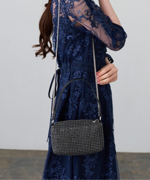 ラインストーンスクエアバッグ（ハンドバッグ）｜&Robu