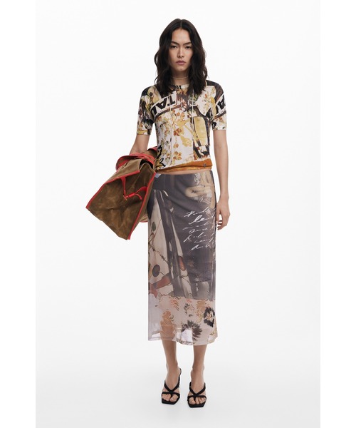 Desigual（デシグアル）の「コラージュプリントチュールミディスカートウエストゴム（スカート・レディース・ブラック・M/S/XS/L/XL）」の3枚目の写真