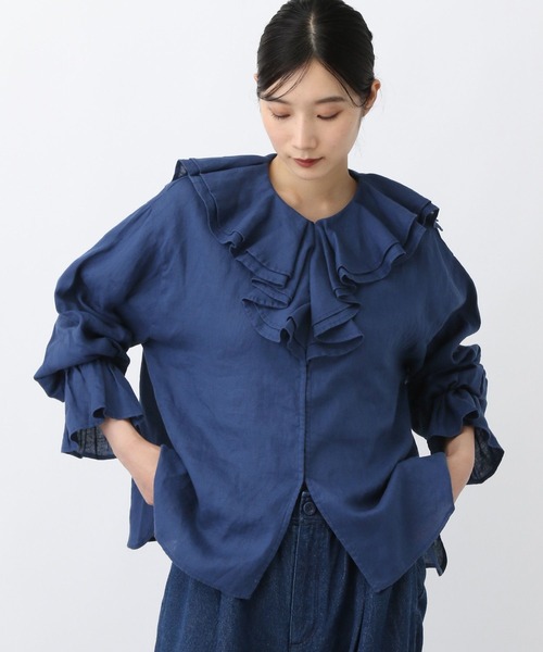 nR ブラックリネンラッフルブラウス Vin｜リネンブレンドラッフルブラウス | Rakuten Fashion(楽天