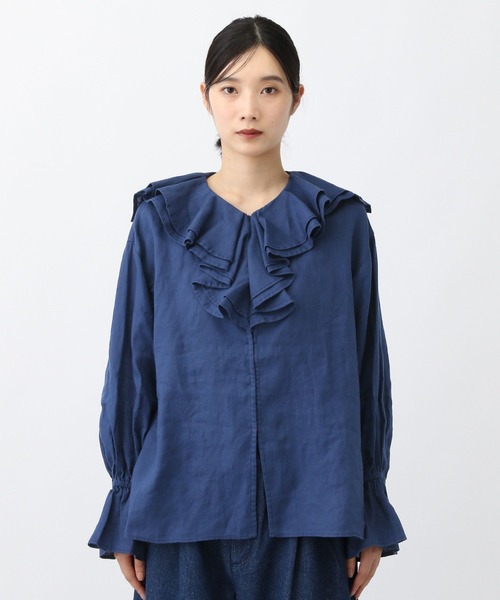 セール】《natural by clip》リネンラッフルカラーブラウス（シャツ