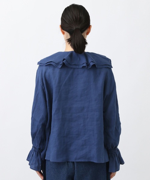 美品✨24SS Plantation リネンキャンバス ノーカラーブラウス 黒 ゴーシュ コットンリネンライトキャンバス ロングブラウス ブラック